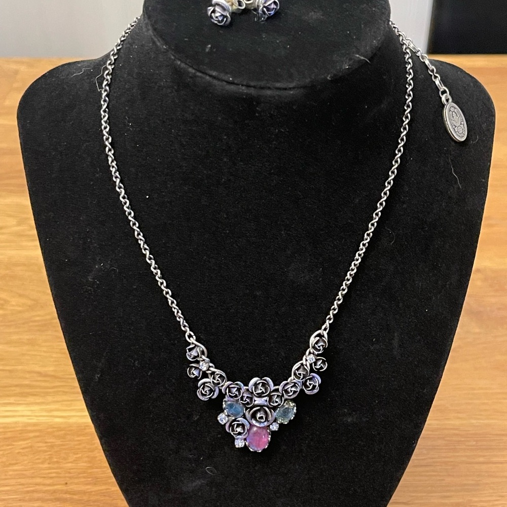 Elegant Silver and Blue Necklace with Earrings